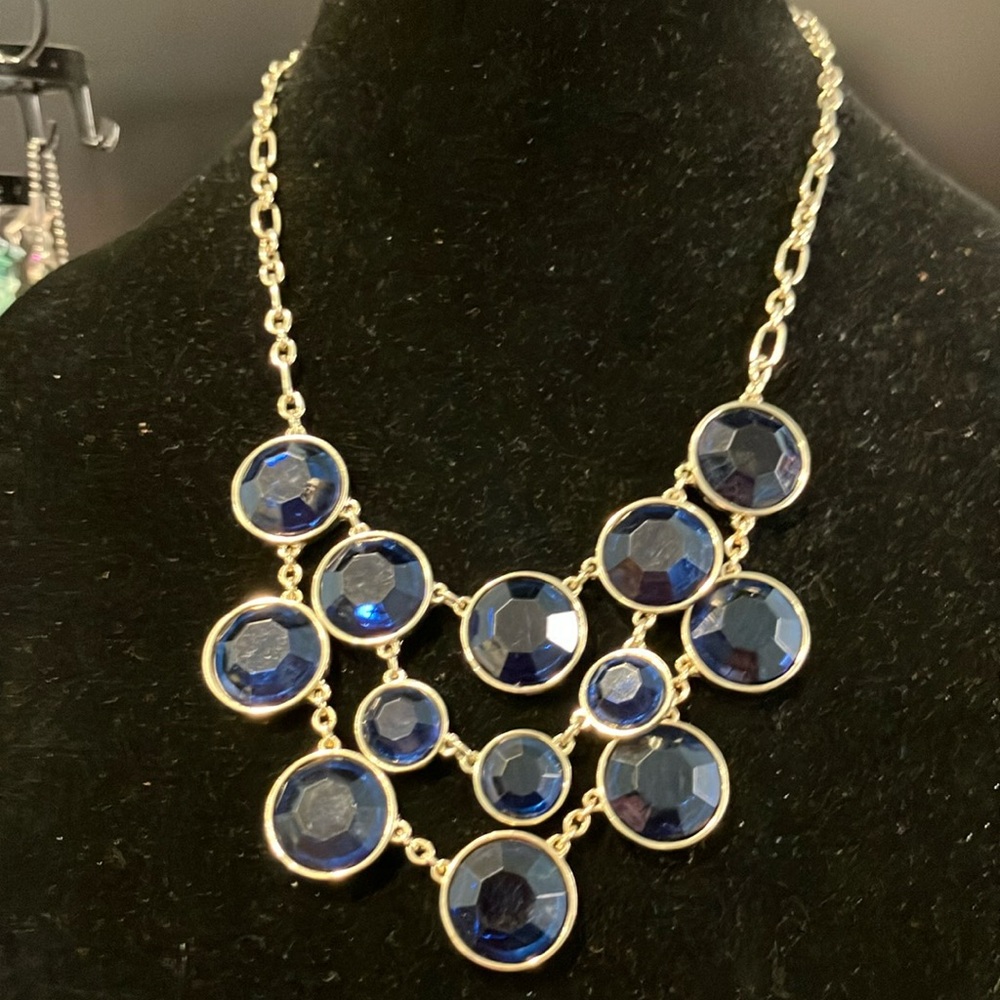 Lydell NYC Necklace Blue and Gold tone Sapphire colored Glass Adjustable